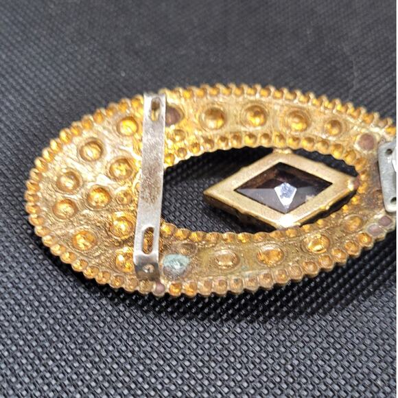 Vintage Art Deco Marquise Glass & Gold‎ Belt Buckle – Retro Accessory Find main image 9